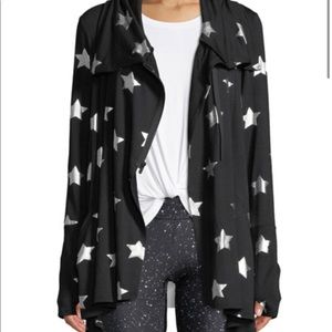 Terez Foil-Printed Draped Zip-Front Black/Silver Star Print Jacket in Size Small